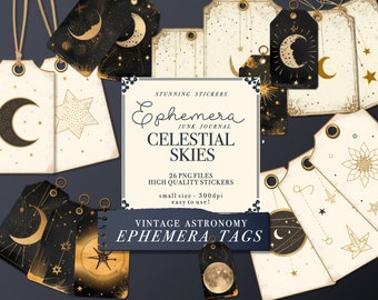 Celestial Ephemera Digital Sticker set for Digital Planners, Digital Moon Stickers, Lunar Phases Junk Journal, GoodNotes Moon Stickers