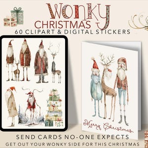 Adesivos Digitais de Natal Inconstantes, Clipart de Natal Peculiar, Adesivos de Gnomos Caprichosos, Papai Noel Louco, Clipart de Chuva de Natal Louco