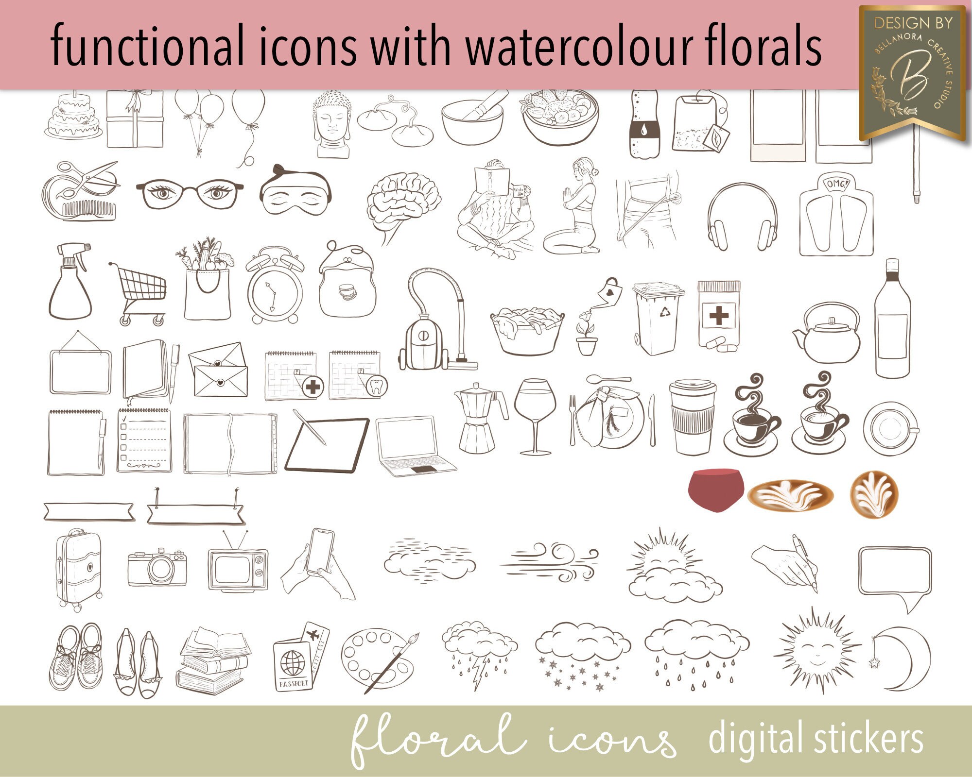Floral Digital Sticker Book for Goodnotes, PNG Files of Digital ...