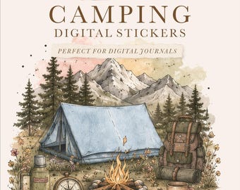 Camping Digital Stickers, Cozy Cottagecore GoodNotes Stickers, Travel Journal Kit, Watercolor Adventure Planner Stickers, Hiking PNG