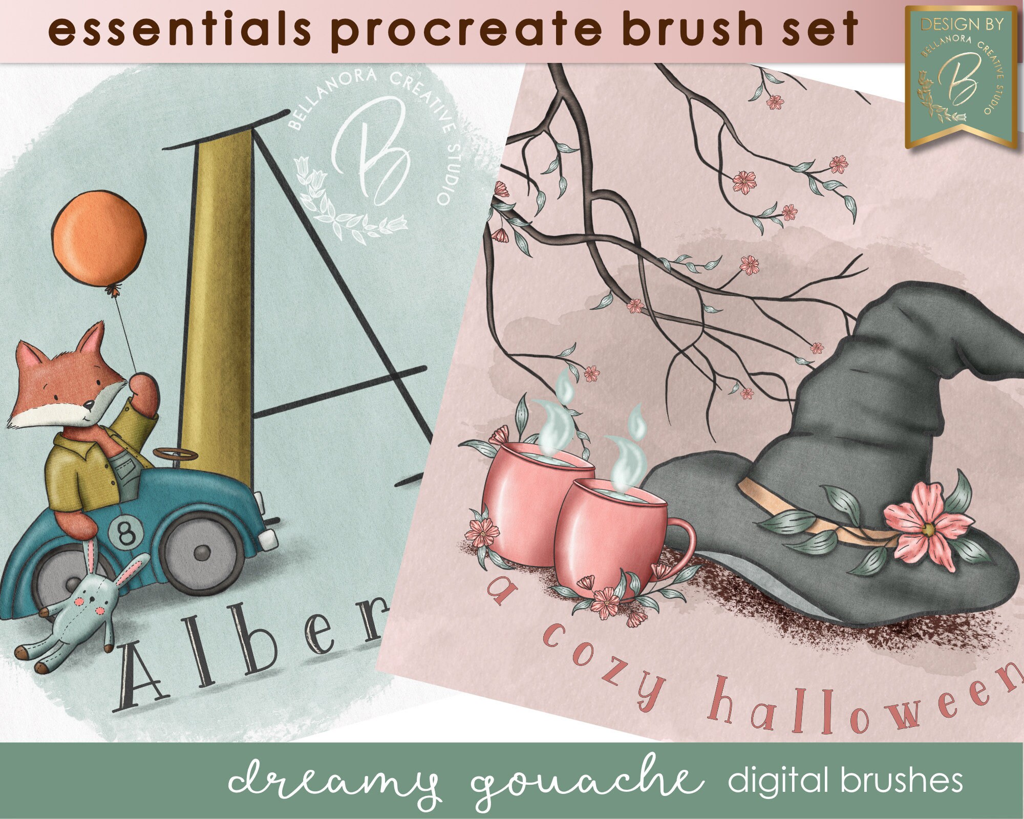 Pinceles de Gouache para Procreate en iPad – 13 pinceles texturizados esenciales, liners, sellos y grano de papel