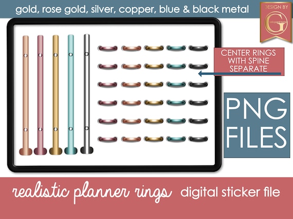 Realistic Binder Rings for Digital Planners Pngs Gold, Silver