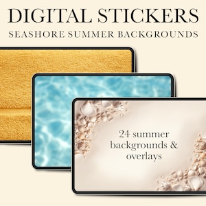 Sfondi digitali estivi in riva al mare: sovrapposizioni per album e planner (download PNG, PDF)