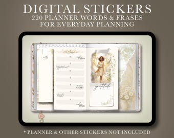 Essential Words & Phrases Noteful Digital Stickers, GoodNotes Sticker Book, Modern Minimalist Script Stickers, Precropped Digital Stickers