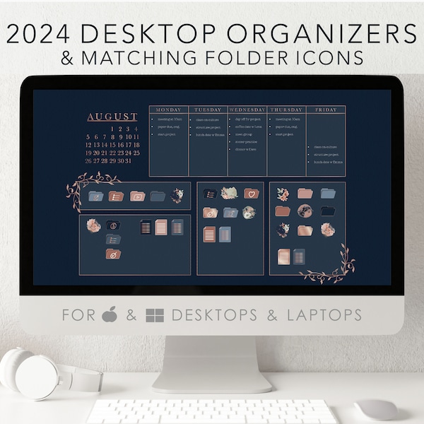 2024 Work Business School Productivity bundle | Custom Desktop Icon Set For Windows And Mac | Desk Organizer | Wallpaper Desktop woman