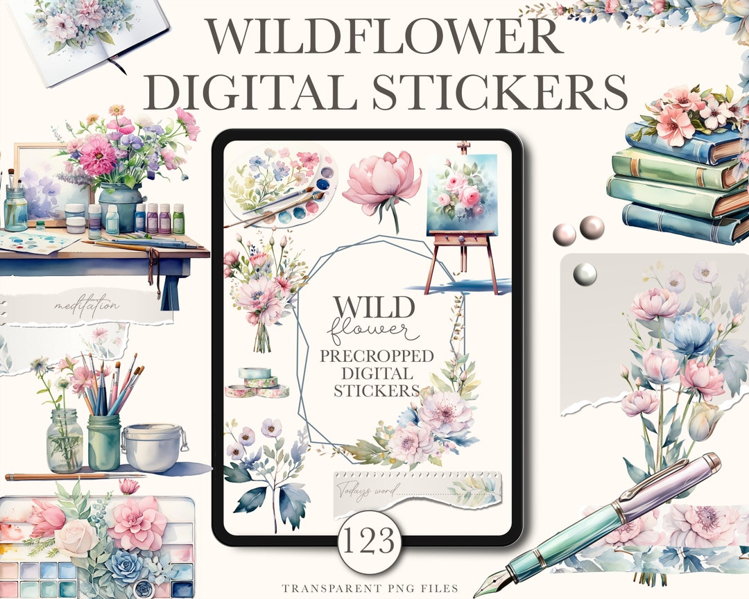 Watercolour Wildflower Digital Sticker, Goodnotes Stickers, iPad ...