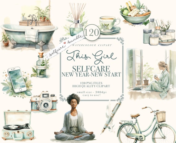 WATERCOLOUR CLIPART Selfcare Clipart | Junk Journal Clipart | That Girl Clipart | Spa & Beauty clipart for scrapbooking and digital planning
