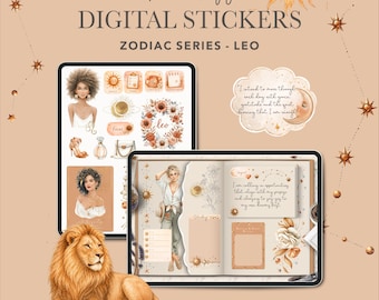 Leo Digital Stickers – Zodiac Watercolour Planner Stickers for GoodNotes & Noteful | Astrology Sticker Pack 2026