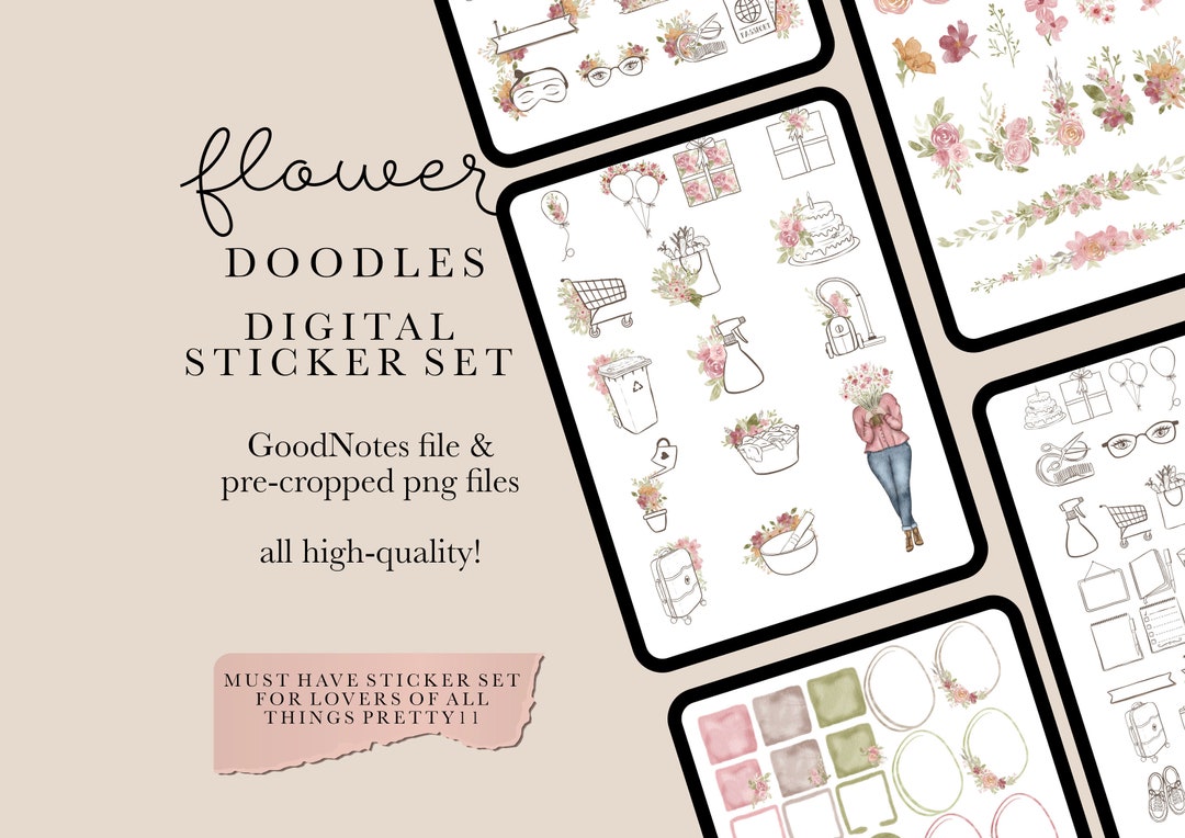 Floral Digital Sticker Book for Goodnotes, PNG Files of Digital ...