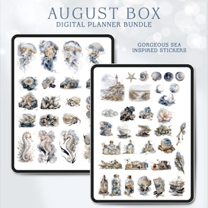 Complete August digital planner bundle, 600+ elements, PDF planner, PNG stickers, GoodNotes & Noteful sticker books. Instant download image 5