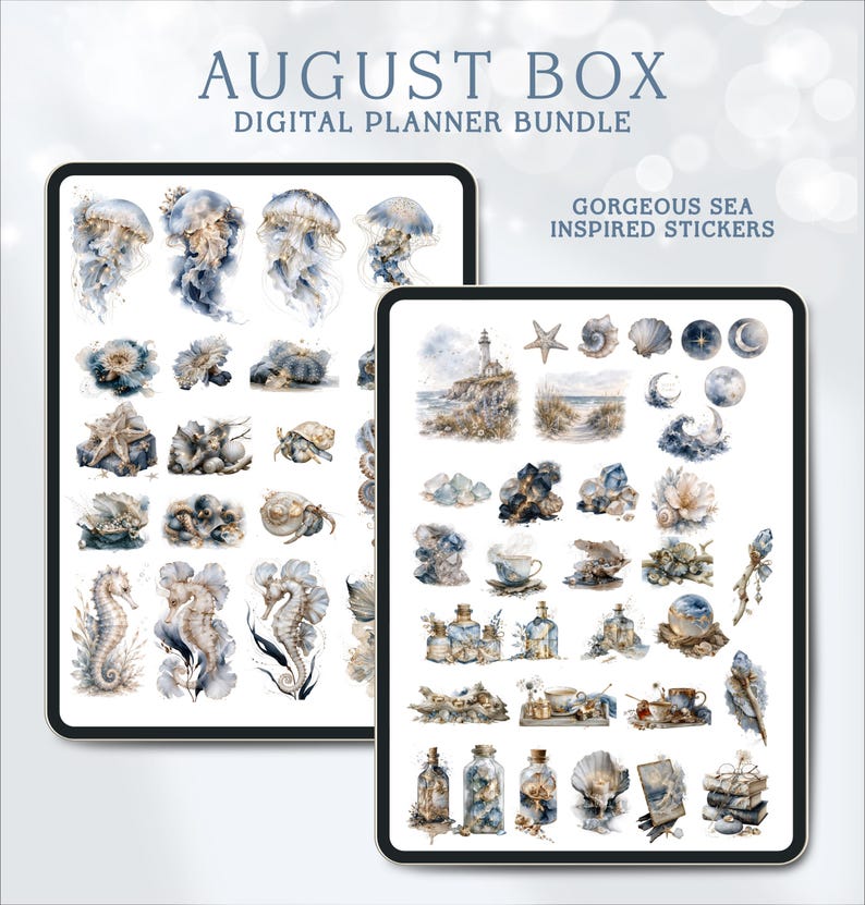Complete August digital planner bundle, 600+ elements, PDF planner, PNG stickers, GoodNotes & Noteful sticker books. Instant download image 5