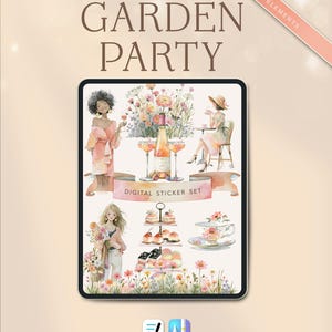 Garden Party Digital Stickers | GoodNotes & Noteful Sticker Book | Watercolour Planner Stickers | Precropped PNG | Cottagecore iPad Journal
