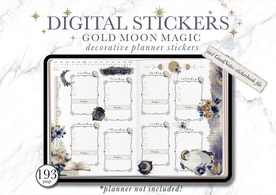 Moon Goodnotes Planner Stickers , Mystical Moon Digital Stickers ...