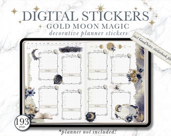Moon GoodNotes Planner Stickers , Mystical Moon Digital Stickers, Witchy Digital stickers, Celestial-themed planner stickers, Baby Witch png