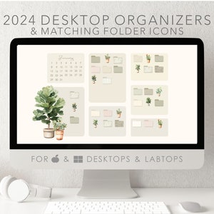 Offre de productivité 2024 Work Business School | Jeu d'icônes de bureau personnalisé pour Windows et Mac | Organiseur de bureau | Papier peint pour amateur de plantes de bureau