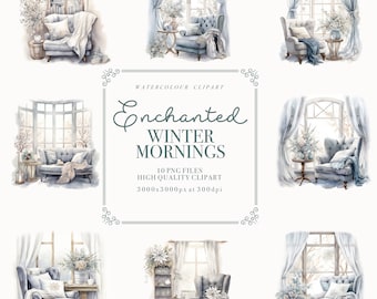 WATERCOLOUR CLIPART | Winter Clipart | Winter Morning | Winter Wonderland Clipart | Cozy Winter | Window with a Winter View - Scrapbooking