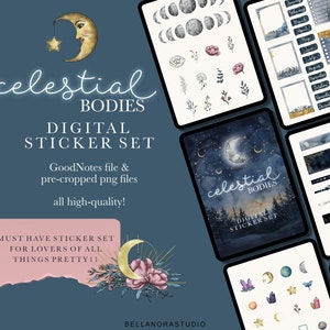 Stickers lune magique du zodiaque, autocollants numériques galaxie astrologie, autocollants de Phase de lune du tarot sorcière, autocollants fantaisie papillon lunaire ésotérique