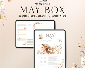 May Pre Decorated Planner Spreads, Digital Planner Pages GoodNotes Noteful, Monthly Weekly Daily Layouts, Floral Aesthetic Planner Kit