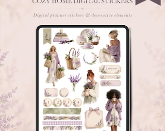 Lavender & Linen Digital Stickers, 400 Watercolor PNG Sticker Set for GoodNotes, Noteful Cottagecore Journaling Stickers, Digital Planner