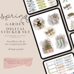 Digitale Frühlings-Gartenaufkleber für Goodnotes, Botanische Aufkleber, Gartenaufkleber für den Frühling, Gartenaufkleber, Png-Aufkleber Blumen