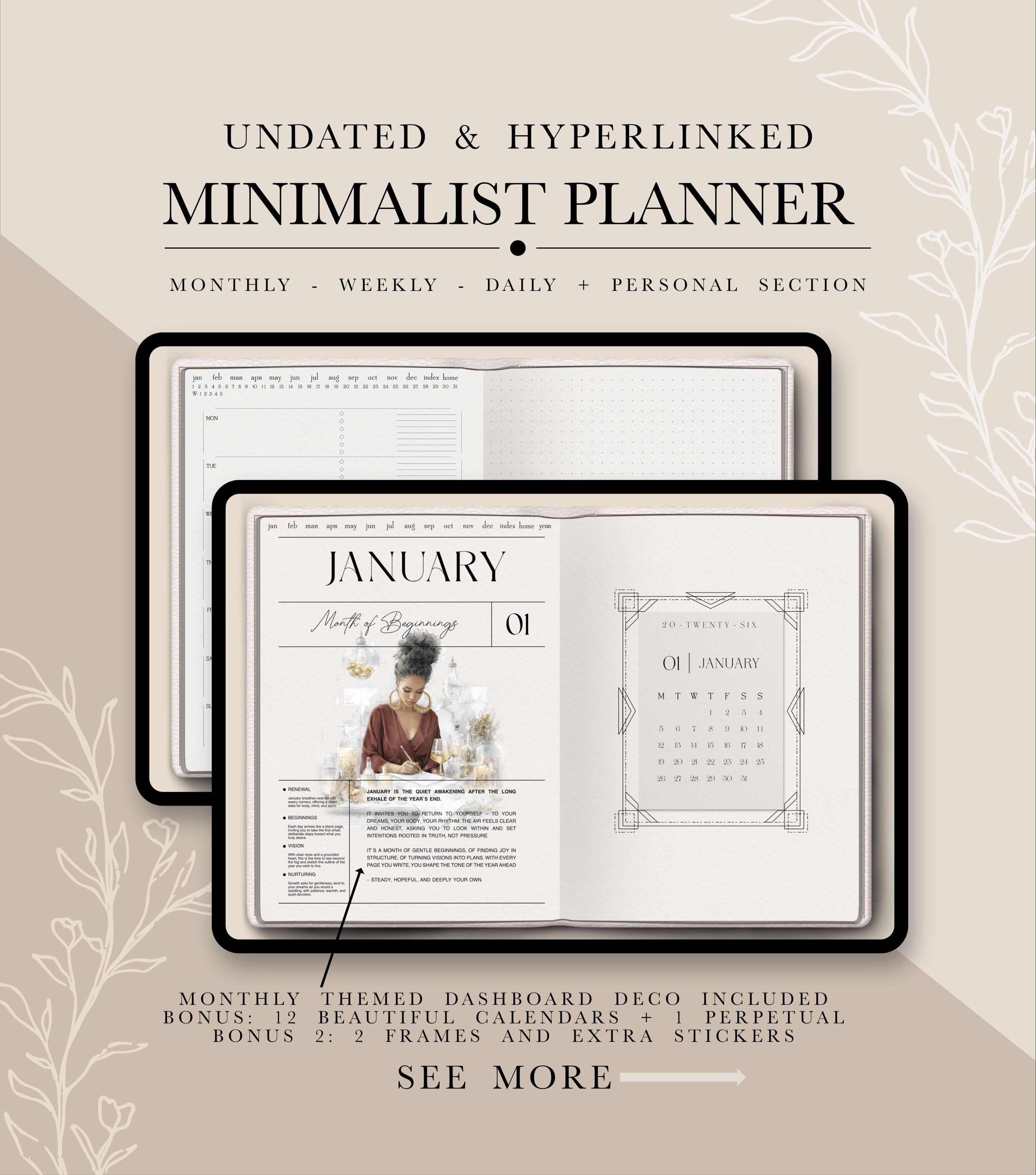 Minimalist Digital Noteful Planner 2026 | Undated Goodnotes Hyperlinked ...