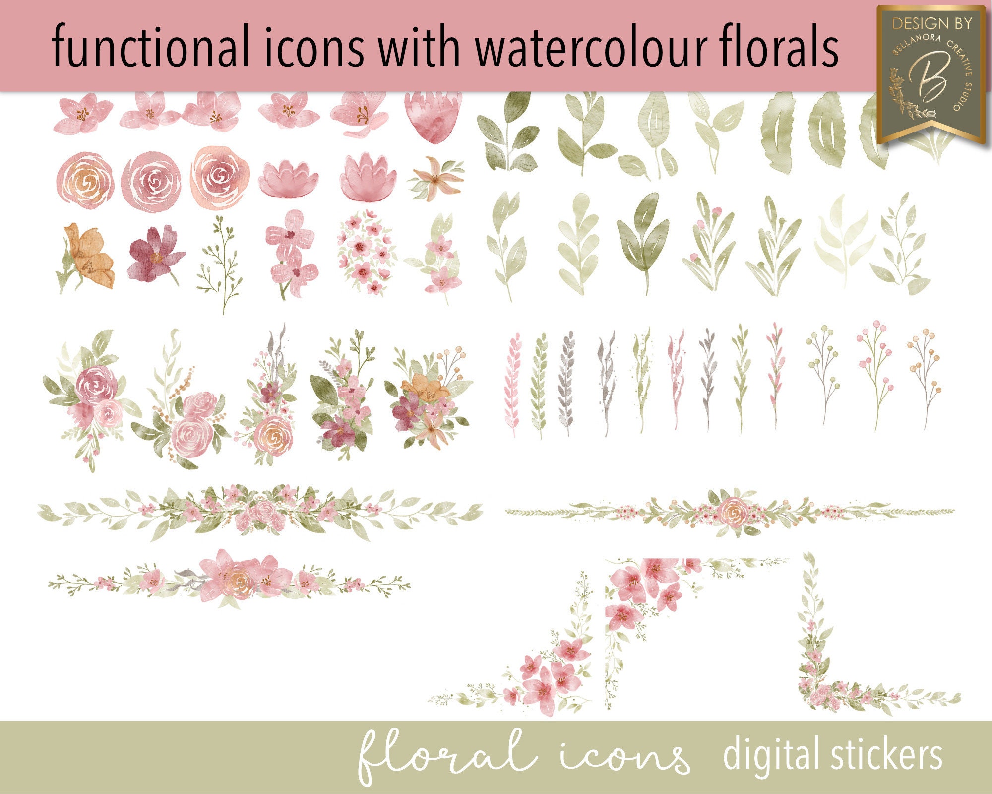 Floral Digital Sticker Book for Goodnotes, PNG Files of Digital ...