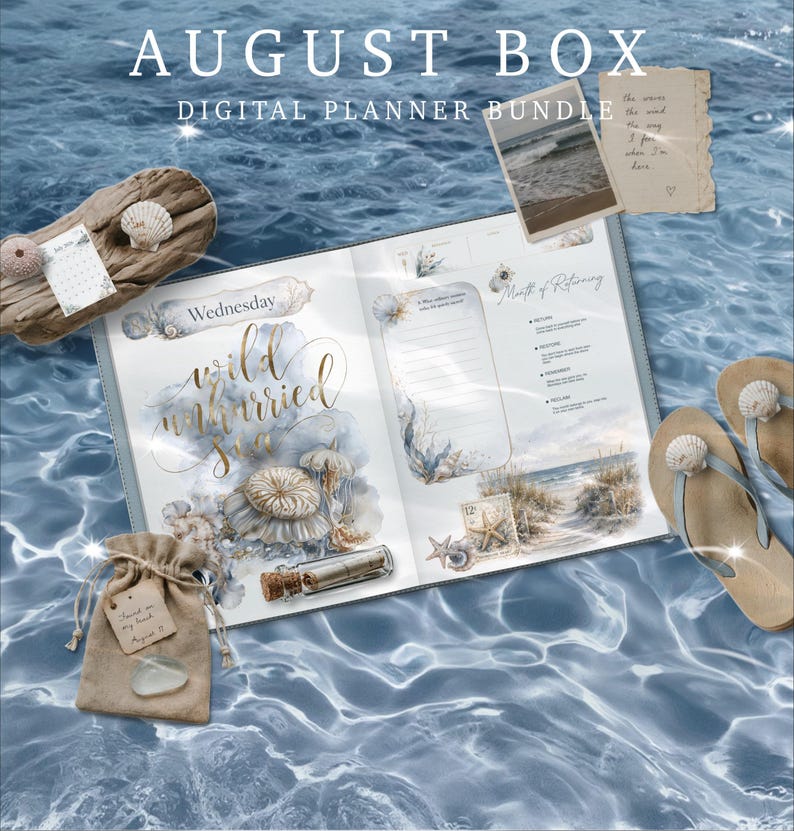 Complete August digital planner bundle, 600+ elements, PDF planner, PNG stickers, GoodNotes & Noteful sticker books. Instant download image 3