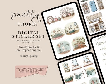 pretty chores Digital Planner Stickers Goodnotes ,Ipad Digital Stickers, Digital Journal Stickers, Digital Dotgrid Journal, Springtime