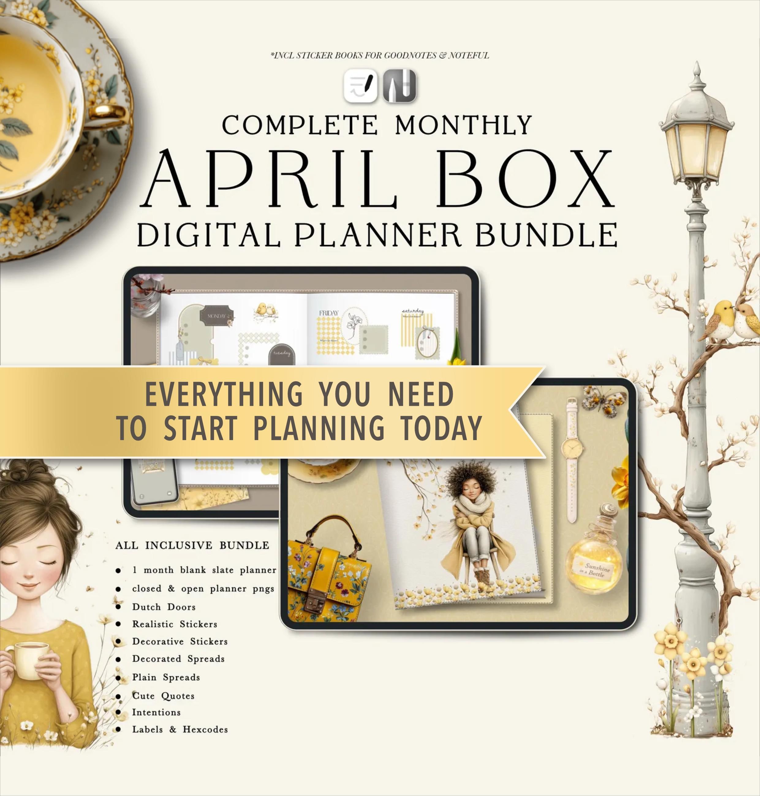 April Digital Planner Bundle, Spring Planner Stickers, Goodnotes ...