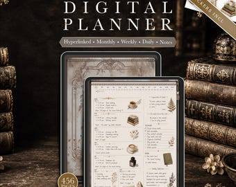 Dark Academia Digital Planner, Undated GoodNotes Planner for Book Lovers