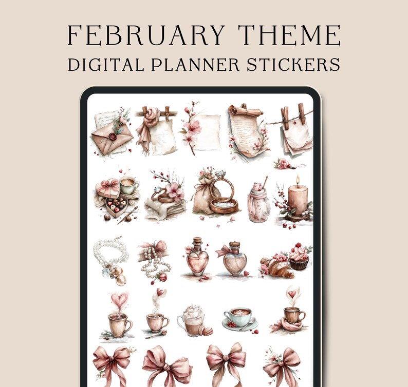 February Digital Planner Stickers | Cozy Winter Sticker Set, Floral ...