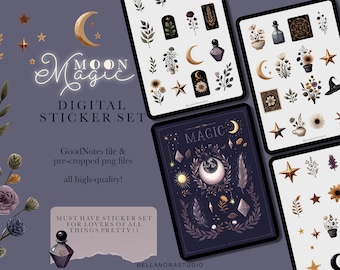 Witchy Digital Planner Stickers for GoodNotes, Pre-cropped Digital Stickers, Witch Digital sticker Pack, Spiritual Stickers, Baby Witch png