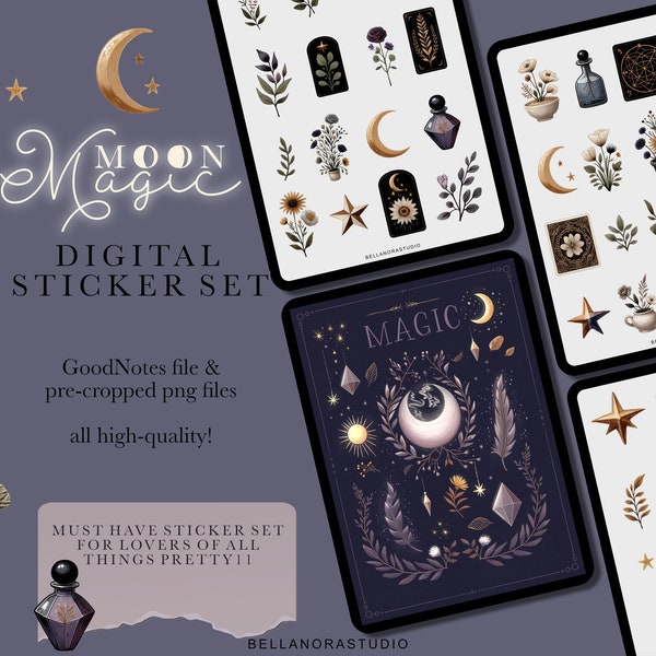 Witchy Digital Planner Stickers for GoodNotes, Pre-cropped Digital Stickers, Witch Digital sticker Pack, Spiritual Stickers, Baby Witch png