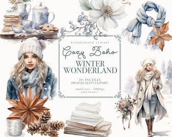 WATERCOLOUR CLIPART | Winter Clipart | Cozy Boho Winter | Winter Wonderland Clipart | Winter clipart for scrapbooking and digital planning