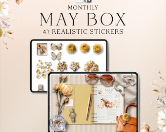 May Realistic Stickers for Digital Planner, GoodNotes Noteful Sticker Book, Aesthetic Spring Planner Stickers, Neutral Cozy Planner Decor