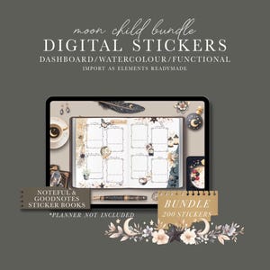 Moon Child Bundle Digital GoodNotes Elements, Planner Dashboard, Realistic Digital Stickers, Precropped png Files, Witch Bundle Stickers