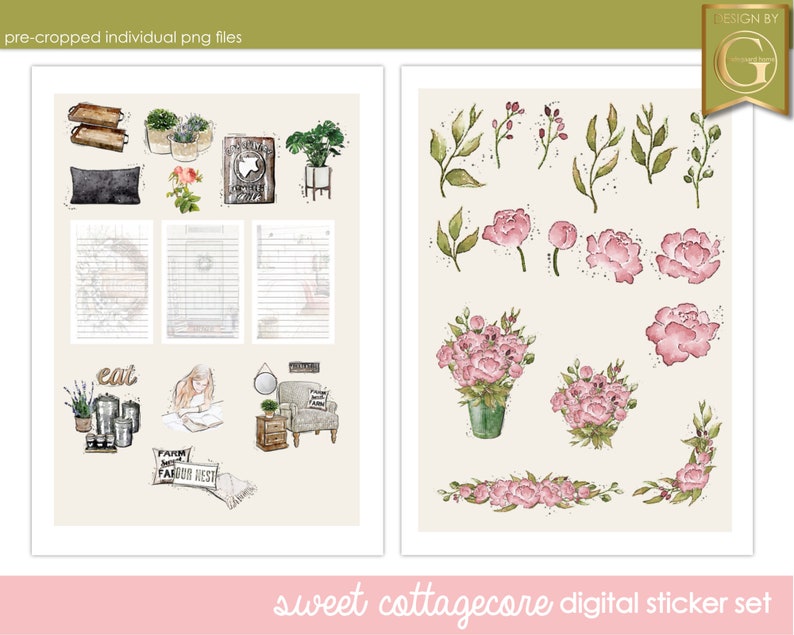 Cottagecore Digital Planner Stickers for Goodnotes or Xodo - Etsy