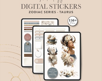 Taurus Digital GoodNotes Stickers | Noteful Zodiac Planner Stickers | 150+ PNG Affirmations Watercolour