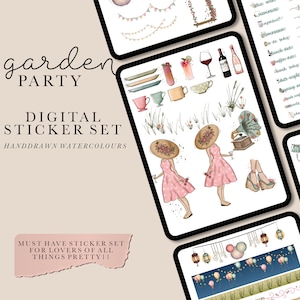 Summer Digital Stickers, Summer Stickers, Seasonal Digital Stickers, Pre-cropped, Goodnotes Stickers, OneNote Stickers, Garden Party sticker