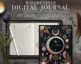 Witchy Digital daily journal w Hyperlinked Pages, Digital Diary for Journaling, Ipad journal, GoodNotes Journal IOS and Android, Notability
