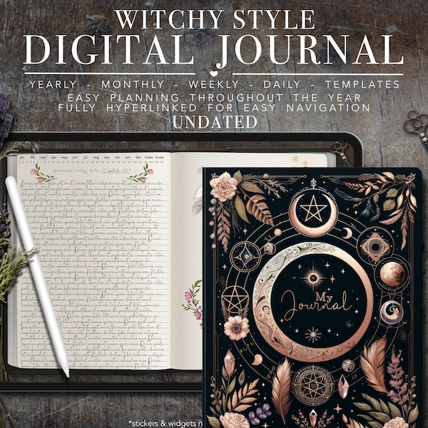 Witchy Digitaal dagelijks dagboek met hyperlinkpagina's, Digitaal dagboek voor journaling, Ipad-dagboek, GoodNotes Journal IOS en Android, Notability