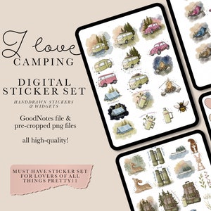 Camping Digital Planner Stickers Goodnotes ,Ipad Digital Stickers, Digital hiking Stickers, Digital notability stickers, travel stickers