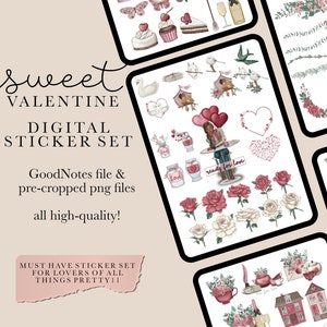 Stickers planificateur numérique Saint-Valentin, autocollants Goodnotes, autocollants numériques Ipad, autocollants de notoriété, saint valentin, autocollants d'amour, saint valentin