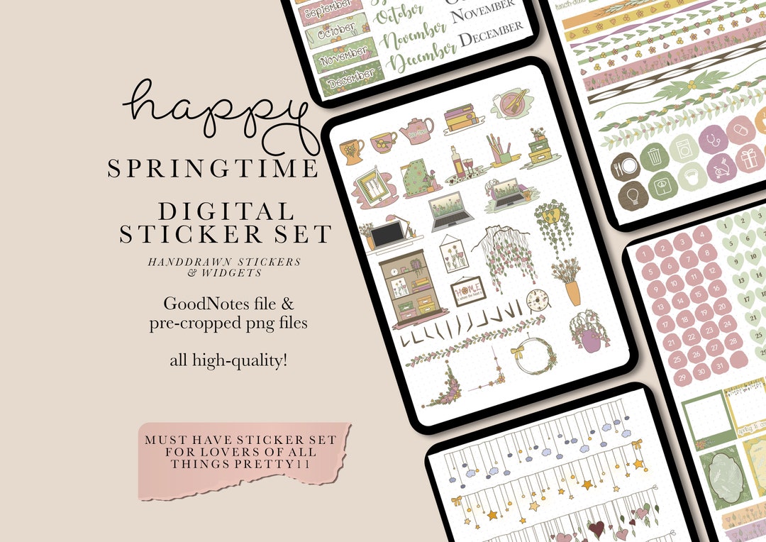 Springtime Planner Stickers, Goodnotes ,ipad Digital Stickers, Floral ...