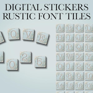 Adesivos de planejador digital Font, elementos numéricos digitais GoodNotes, painel de planejador de alfabeto, adesivos digitais realistas pré-cortados