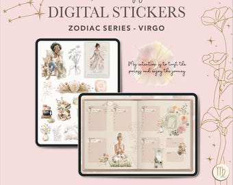 Virgo Digital Stickers – Zodiac Watercolour Planner Stickers for GoodNotes & Noteful | Astrology Sticker Pack 2026