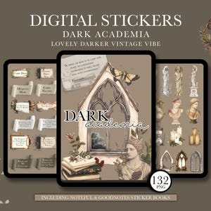 Stickers numériques Academia sombre, Stickers agenda hebdomadaire, Stickers quotidiens numériques, livre d'autocollants GoodNotes, Sticker pour journal livresques