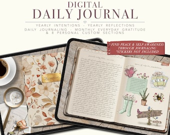 Diario digital floral: páginas con hipervínculos, sugerencias diarias (GoodNotes, Notability, iPad, Android) (Descargar PDF)