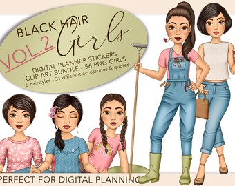 Planner girl bundle, garden clip art girl, Digital Planner Stickers for Goodnotes or xodo, Digital Journal Stickers, Digital Dotted Journal