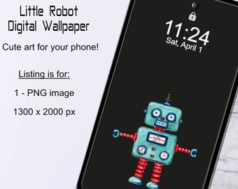 Little Robot Phone Wallpaper PNG | Digital Download Cell Phone Background